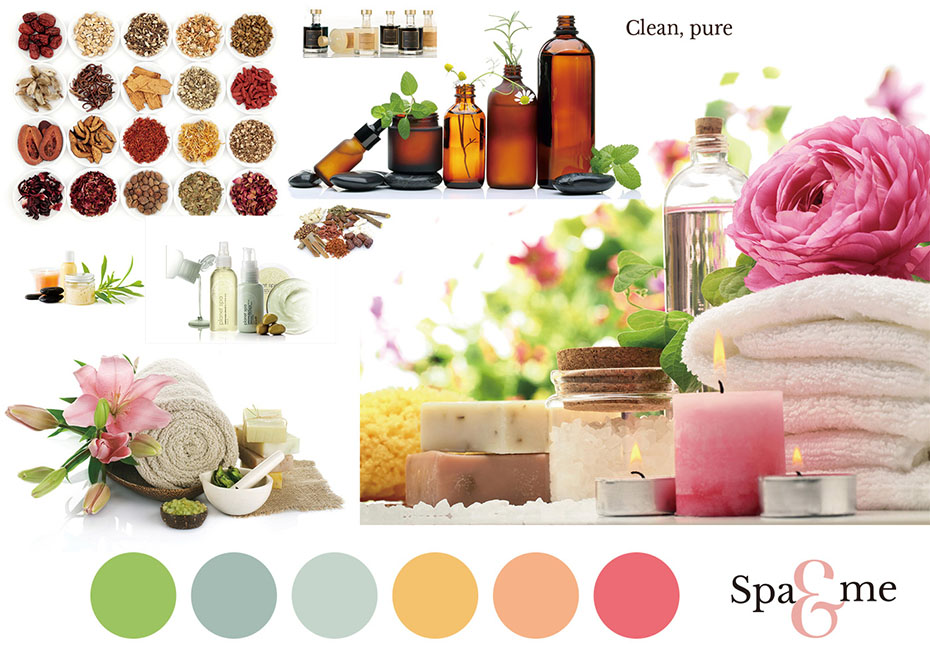 Tableau d'inspiration et palette de couleurs pour une marque de produits pour le bain