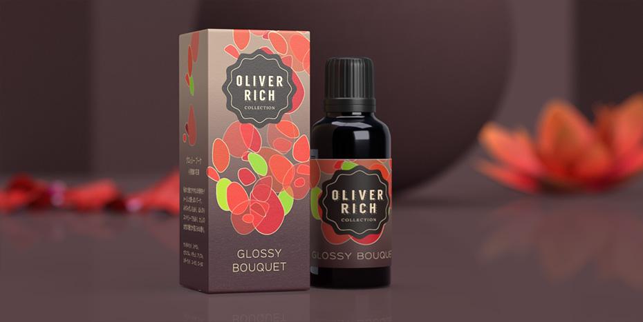 étiquette et boîtes de l'huile aroma Glossy Bouquet
