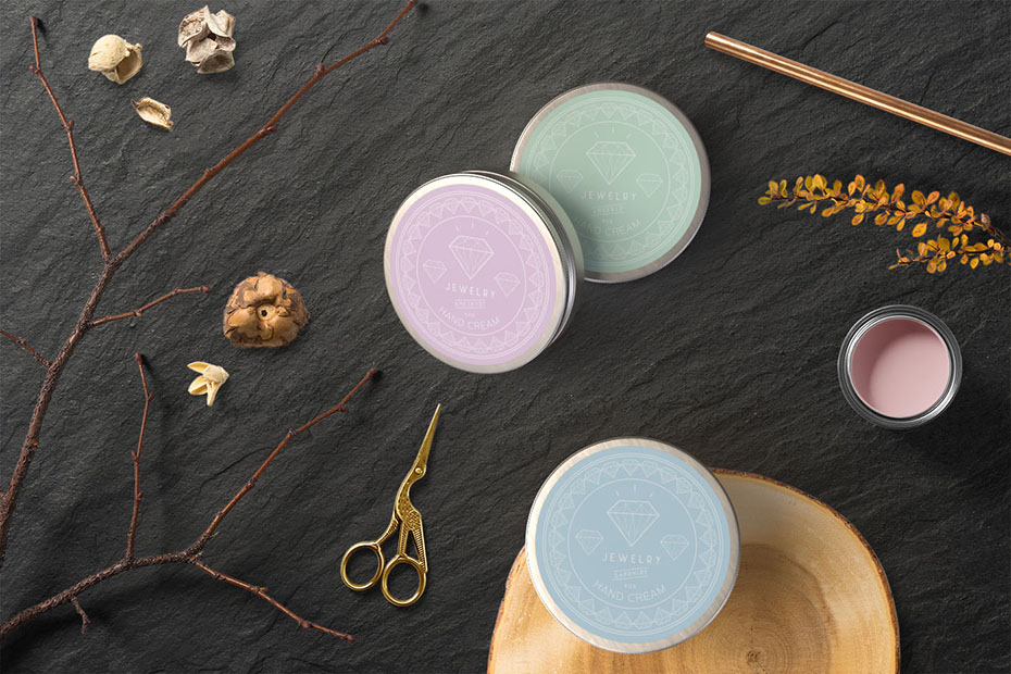labels for hand creams with a gemstone theme
