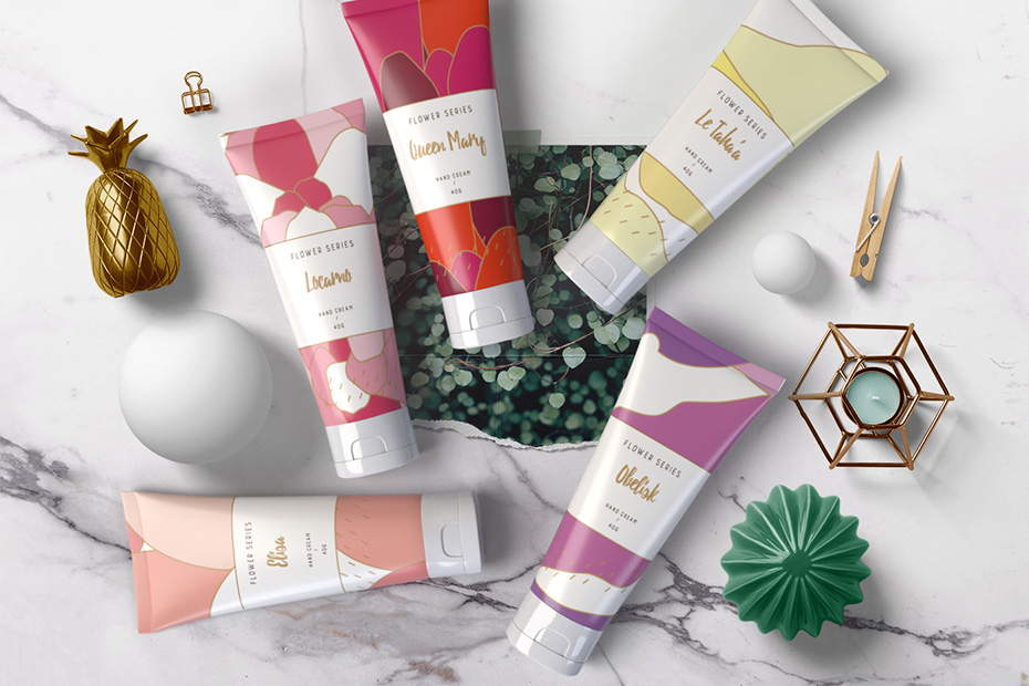packaging design for hand creams in plastic tubes