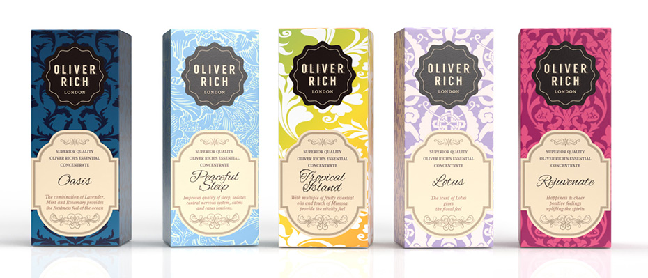 Packaging des huiles aromatiques OLIVER RICH