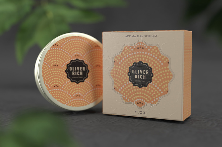 Crèmes pour les mains aroma OLIVER RICH | packaging - boîtes - Yuzu