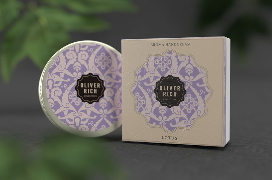 Crèmes pour les mains aroma OLIVER RICH | packaging - boîtes et étiquettes - Lotus