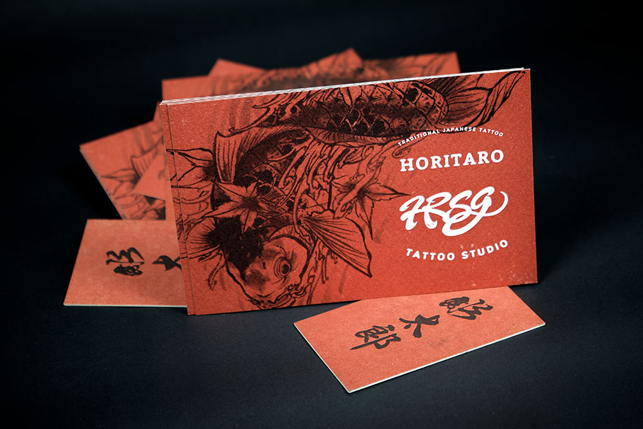 Japanese Tattoo Artist - stationery design using only red and black
