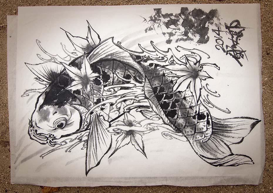 Koi Carp - Original Ink painting by Tattoo Artist Horitaro