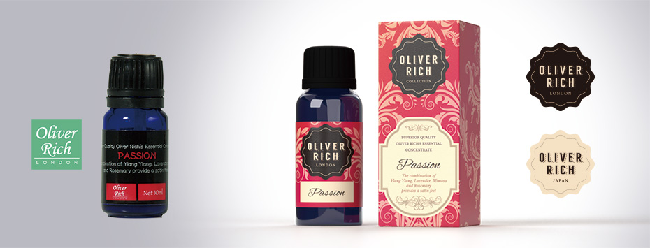 OLIVER RICH aroma oils | rebranding - Before and after (logo and packaging)