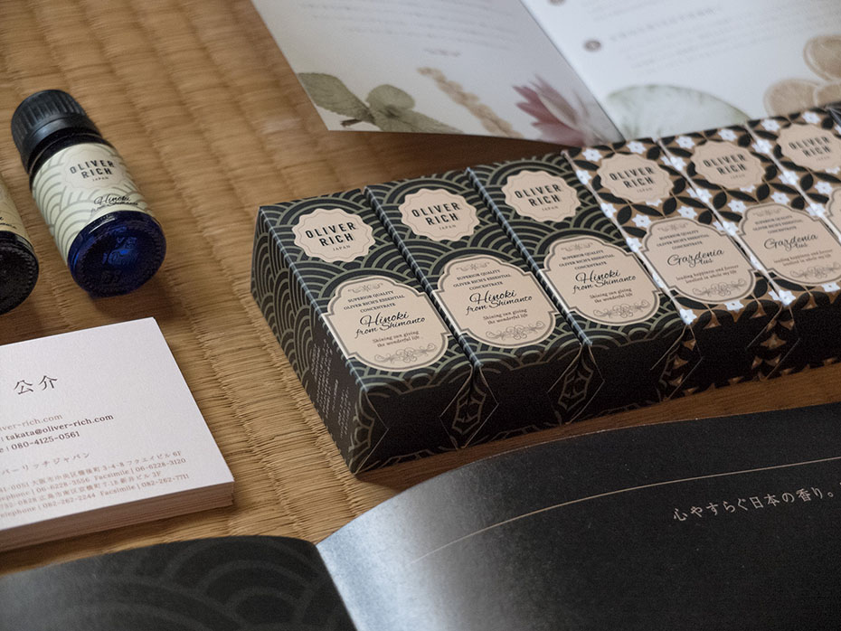Huiles aroma OLIVER RICH | rebranding – Série Japan, logo et packaging