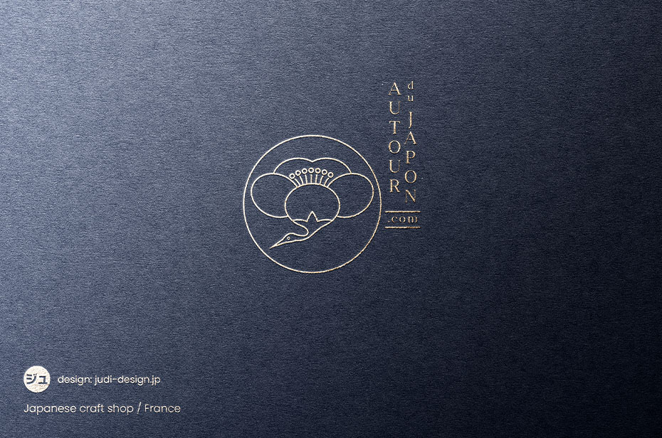 Kamon Japanese craft shop logo with a crane and a plum blossom