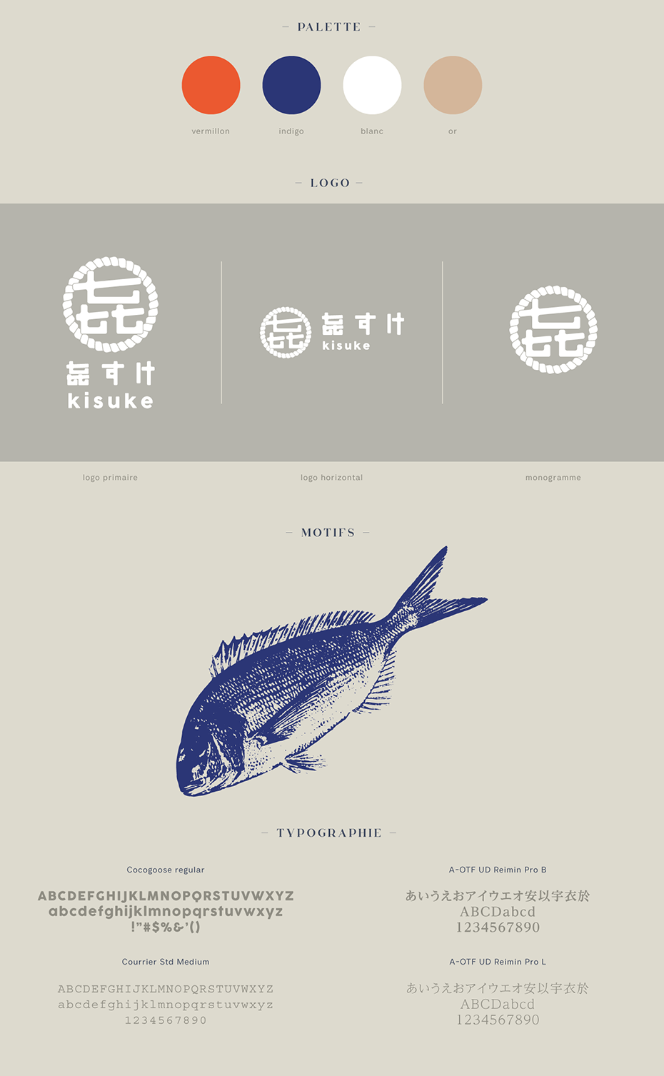 identité visuelle de restaurant japonais : logo, palette, typographie, motifs