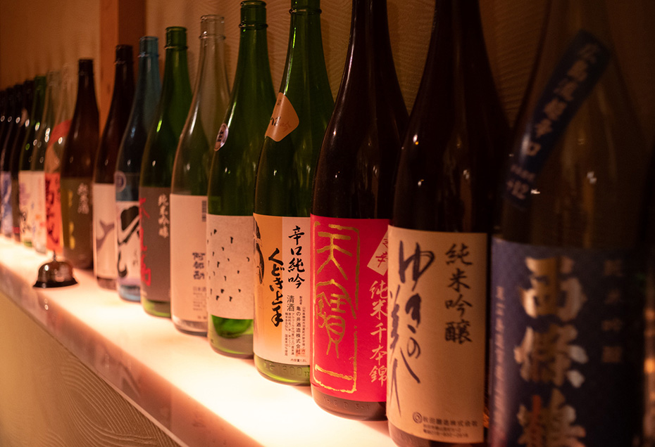 sake bottles in a Japanese restaurant