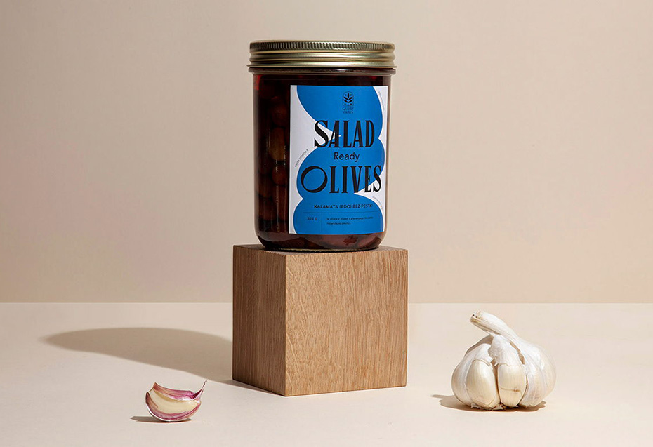 Branding et packaging de petite marque d'olives par Halo Creative Studio