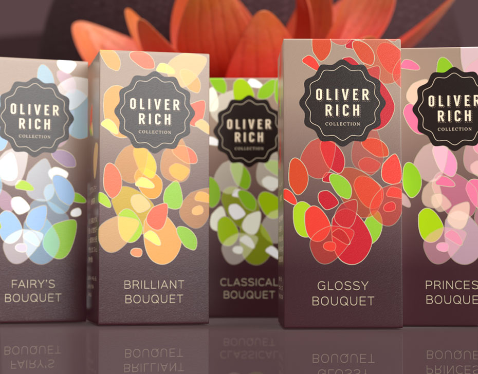 Boîtes pour les huiles aroma Oliver Rich bouquet avec Adobe Dimension