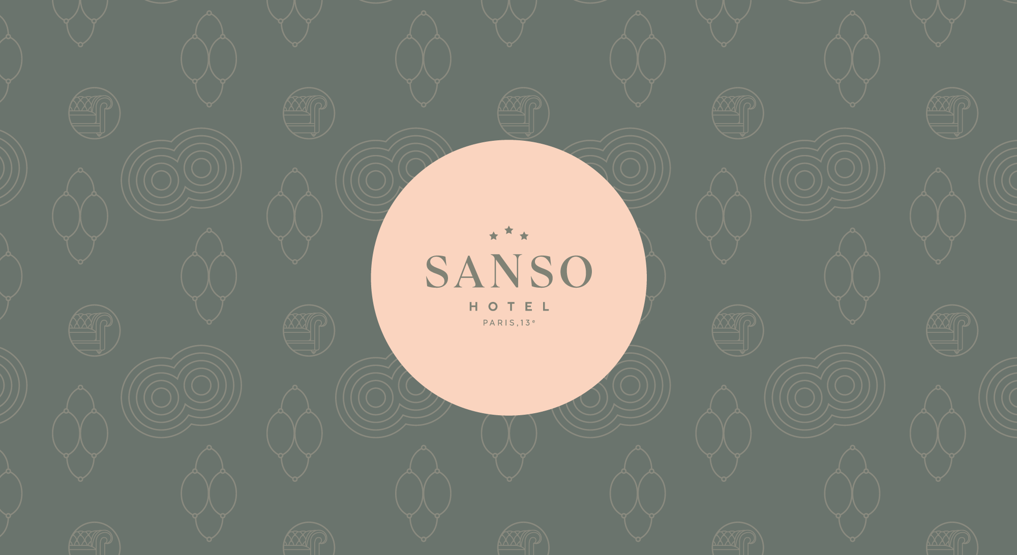 Sanso Hotel pattern and badge logo