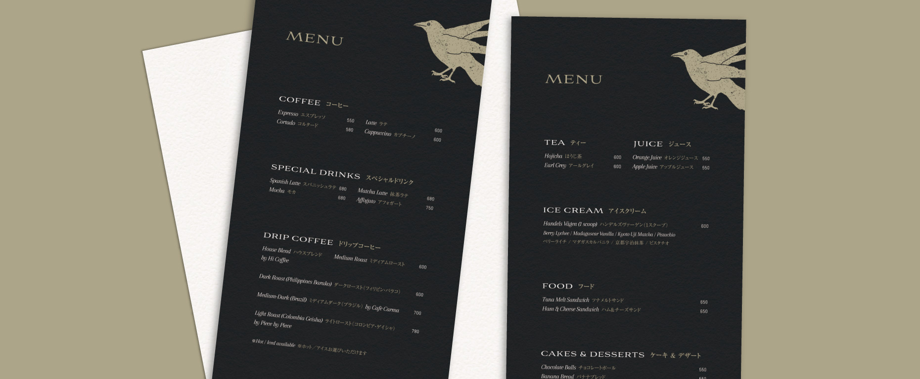 Menu café boissons pâtisseries et sandwichs